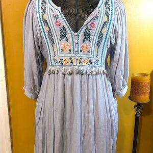 Umgee Light Blue Embroidered Dress